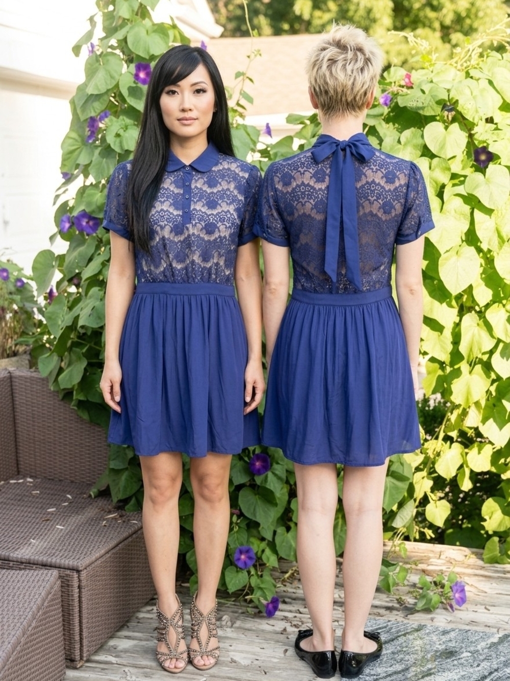 Forever21🚢COQUETTE Navy Lined Lace PRETTY Back Bow/SHEER LACE BACK BODICE FitsM